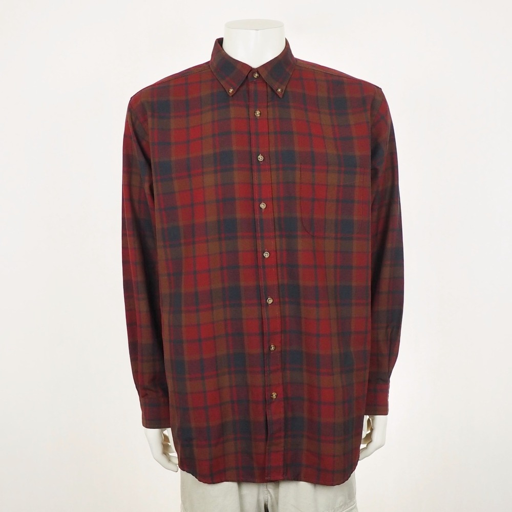 Sir Pendleton Worsted Wool Button Down Shirt Mens XLT XL Long Red Plaid Flannel